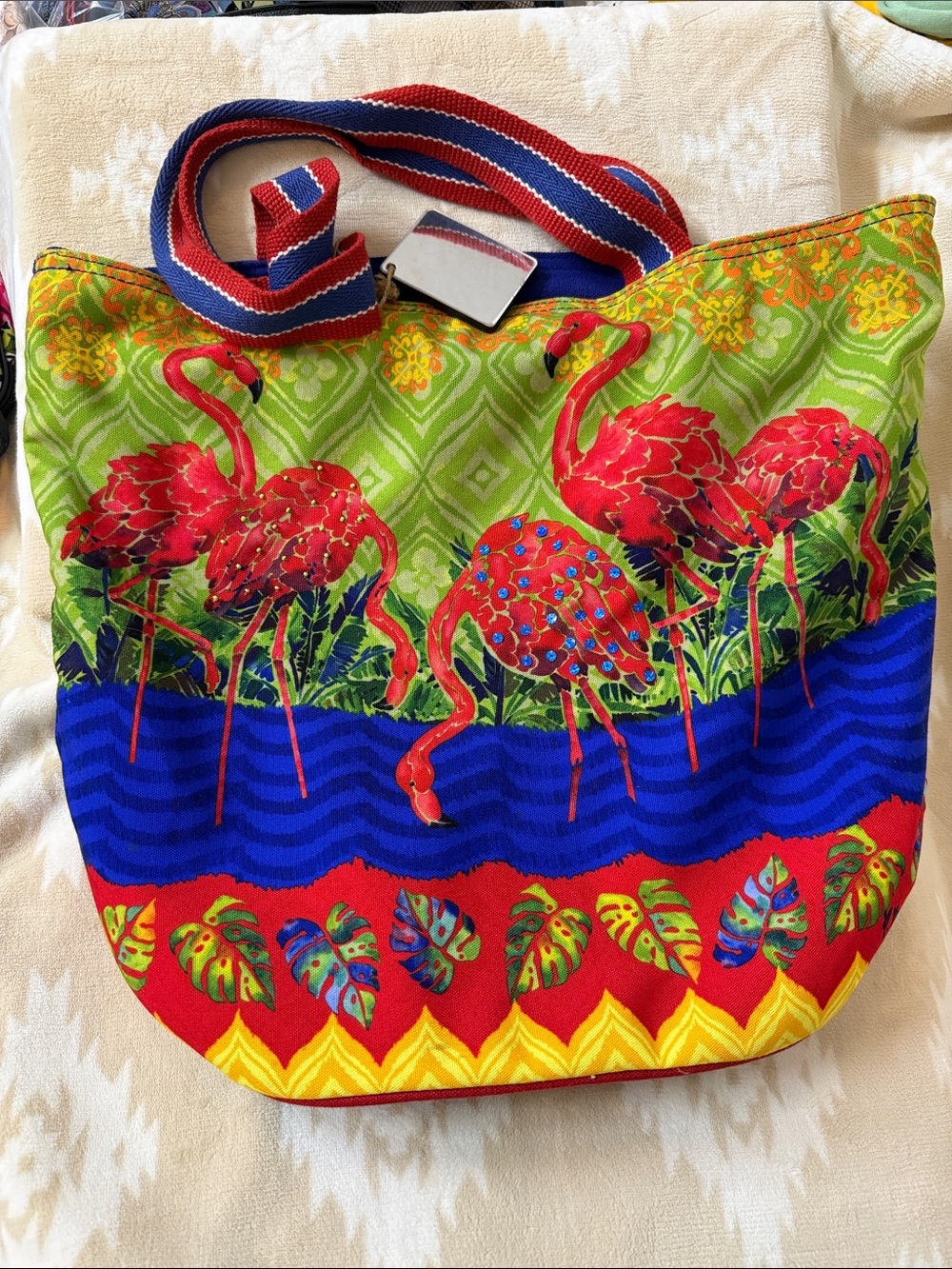 Vibrant Flamingo Canvas Tote Bag - Red & Green